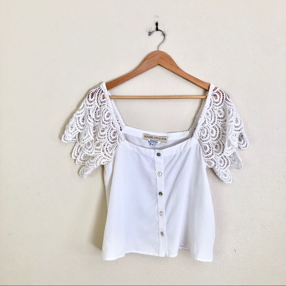 STONE COLD FOX San Jose Lace Off Shoulder Top in Ivory White - Picture 8 of 12